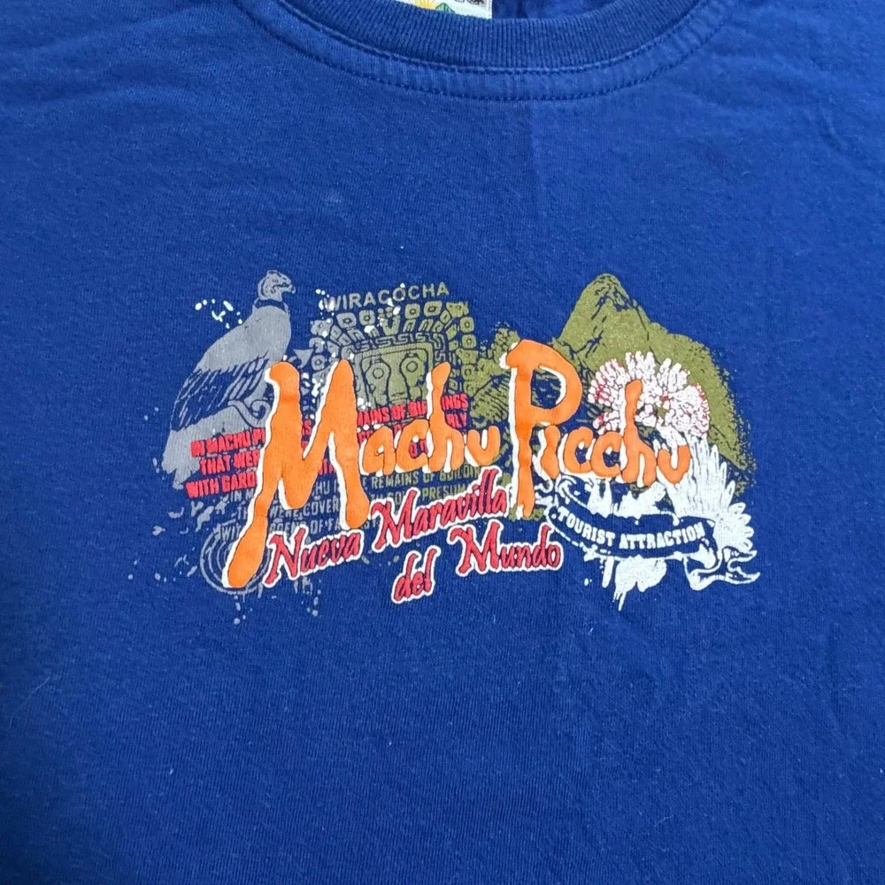 Vintage Machu Picchu‎ Peru Graphic T-Shirt Youth Small Blue Travel Souvenir